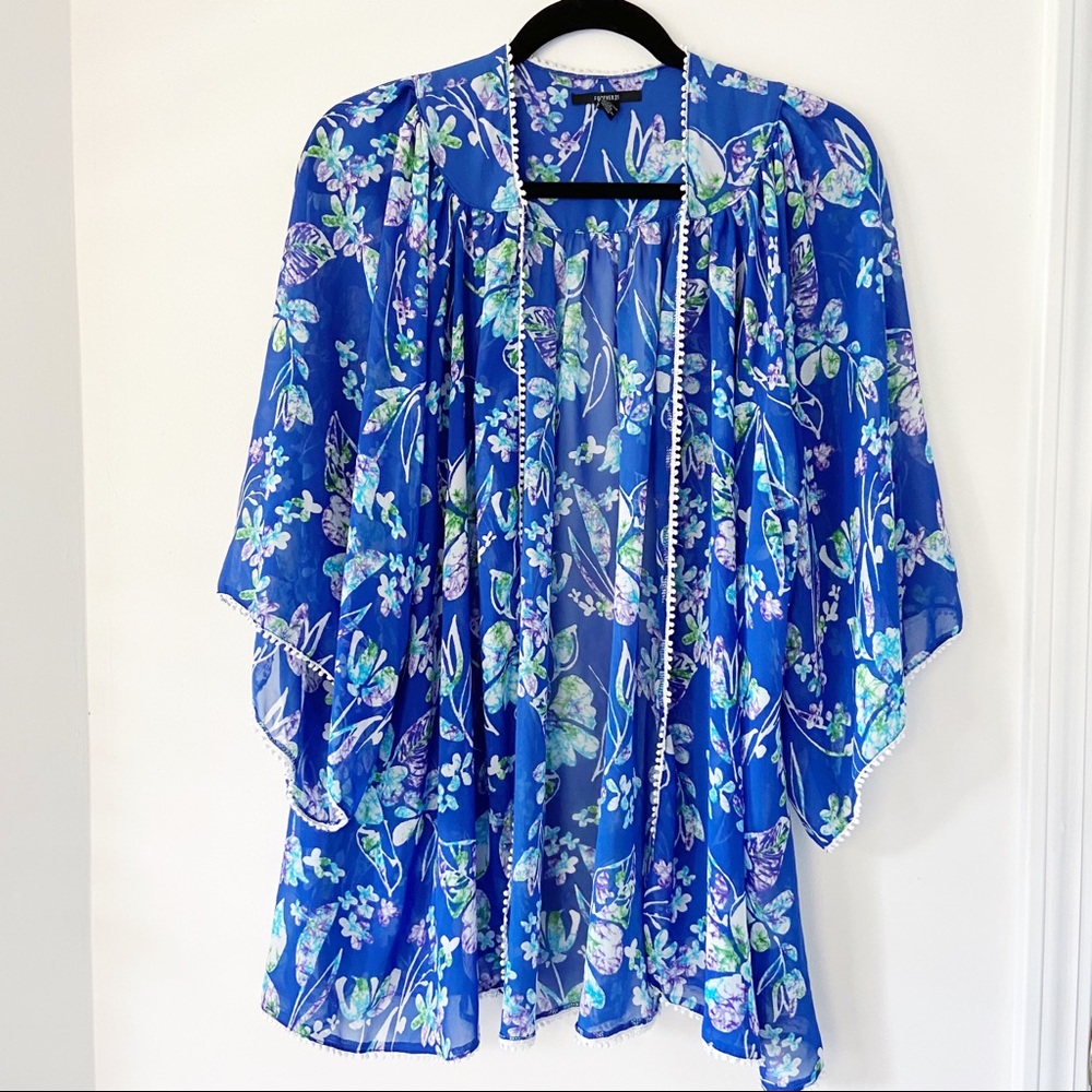 Forever 21 Blue Floral Tie Dye Kimono Cardigan M